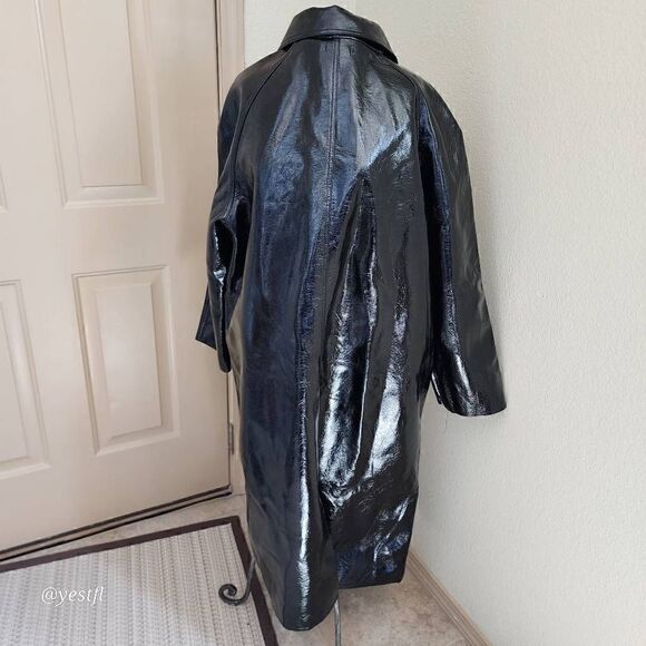 NWT nasty gal Premium Faux Leather Vinyl Mac trench Coat black 14 - Picture 4 of 8